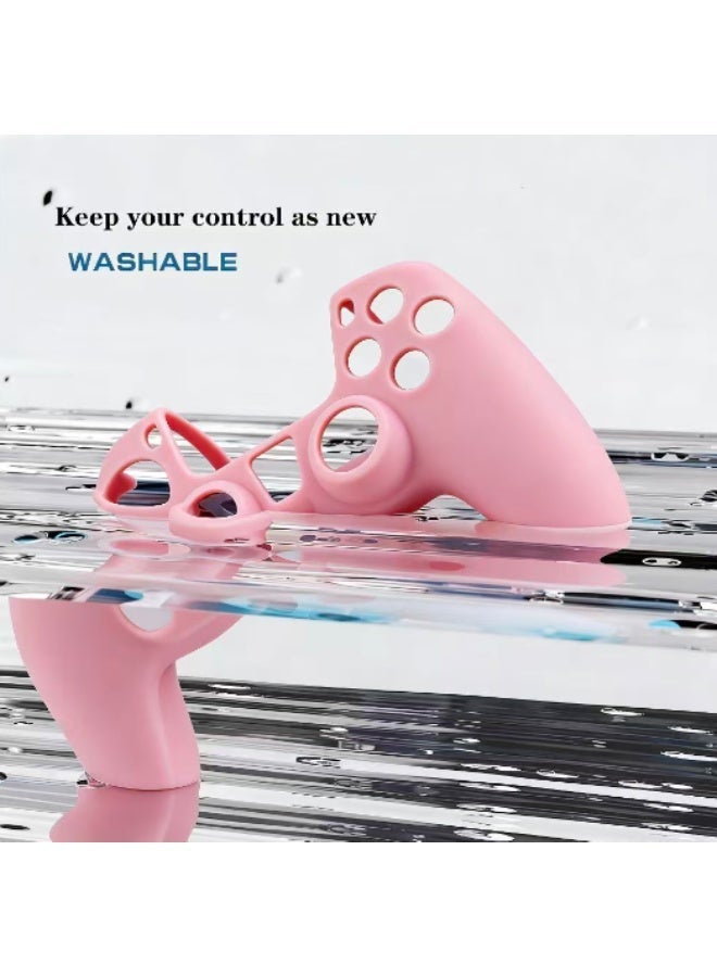 أغطية حماية وردية اللون لوحدة تحكم PS5، غطاء سيليكون واقٍ متوافق مع وحدة تحكم PS5 (6 قطع من مقابض الإبهام الوردية الاحترافية، وقطعتان من مقابض الجمجمة) (تمويه + أبيض) - Image 4